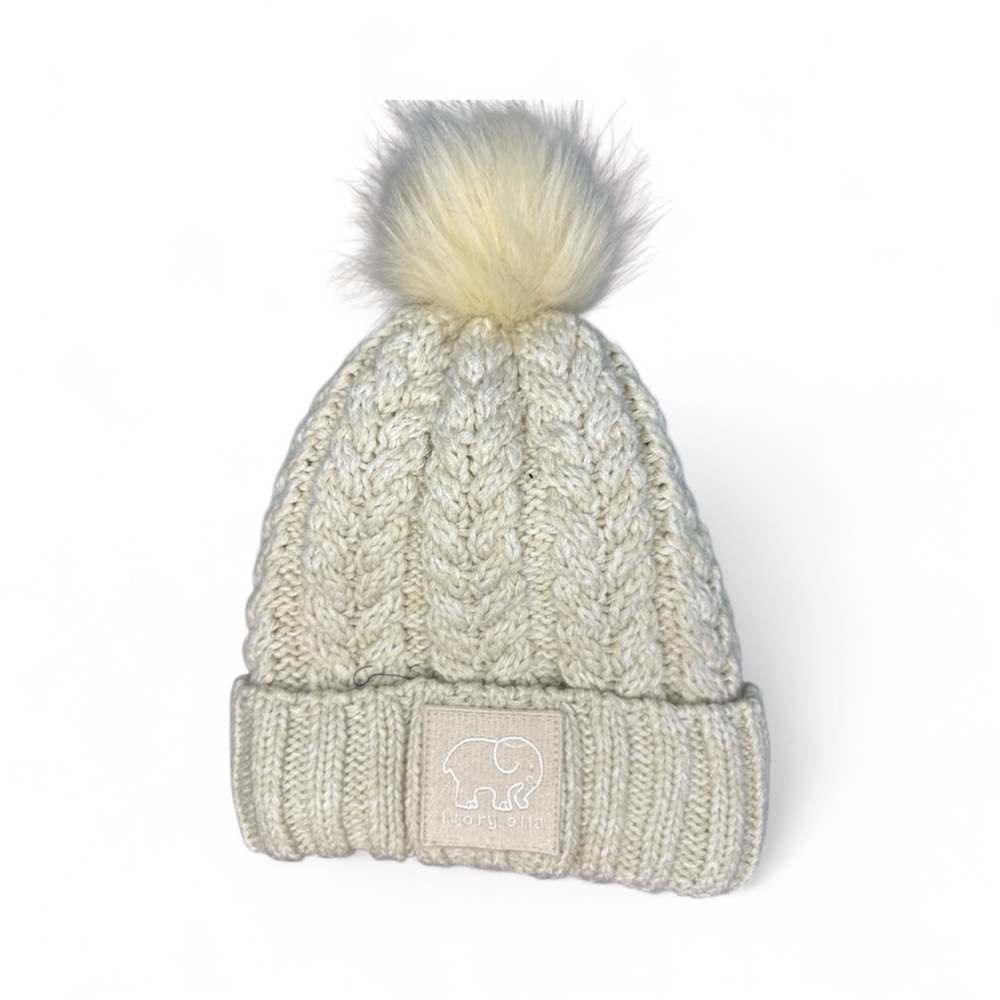 Ivory Ella Knit Beanie with Pom Pom - Picture 1 of 3